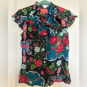 MANOUSH 100% Silk Floral Ruffle Blouse